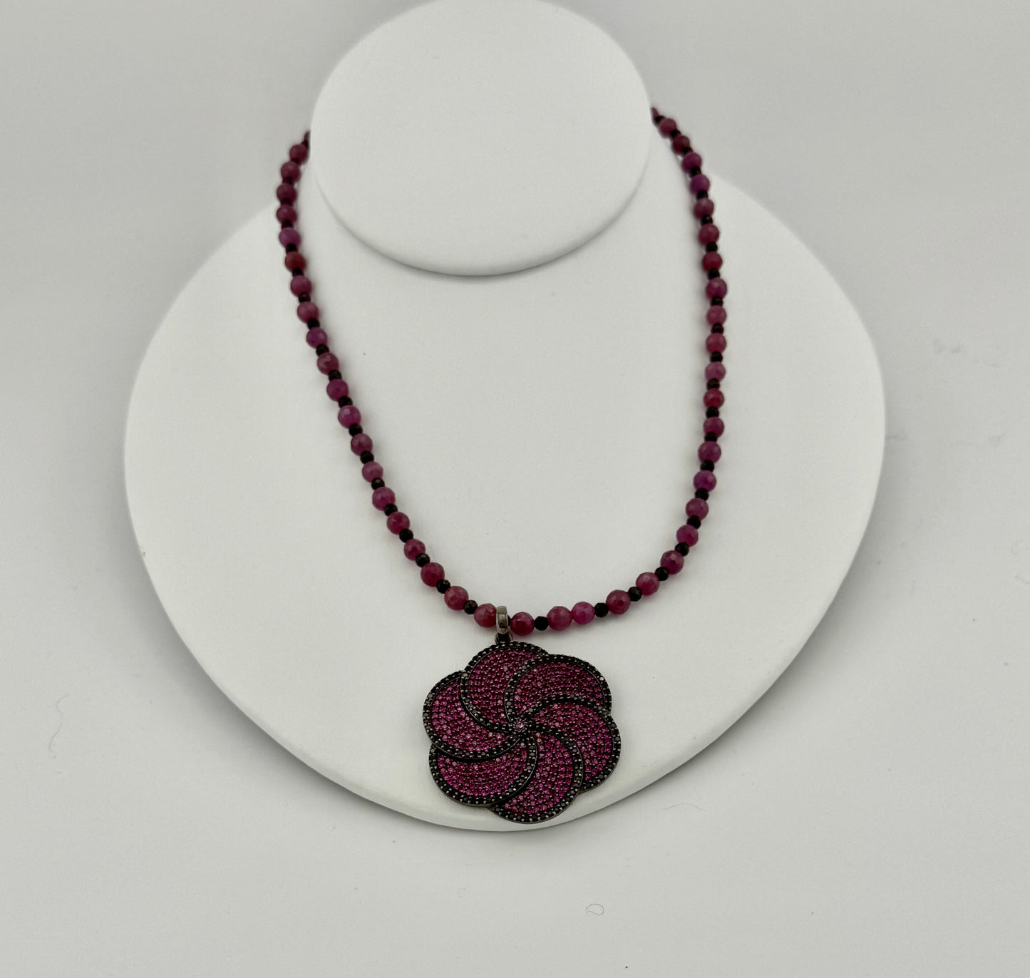 Ruby & Black Spinel Flower Necklace