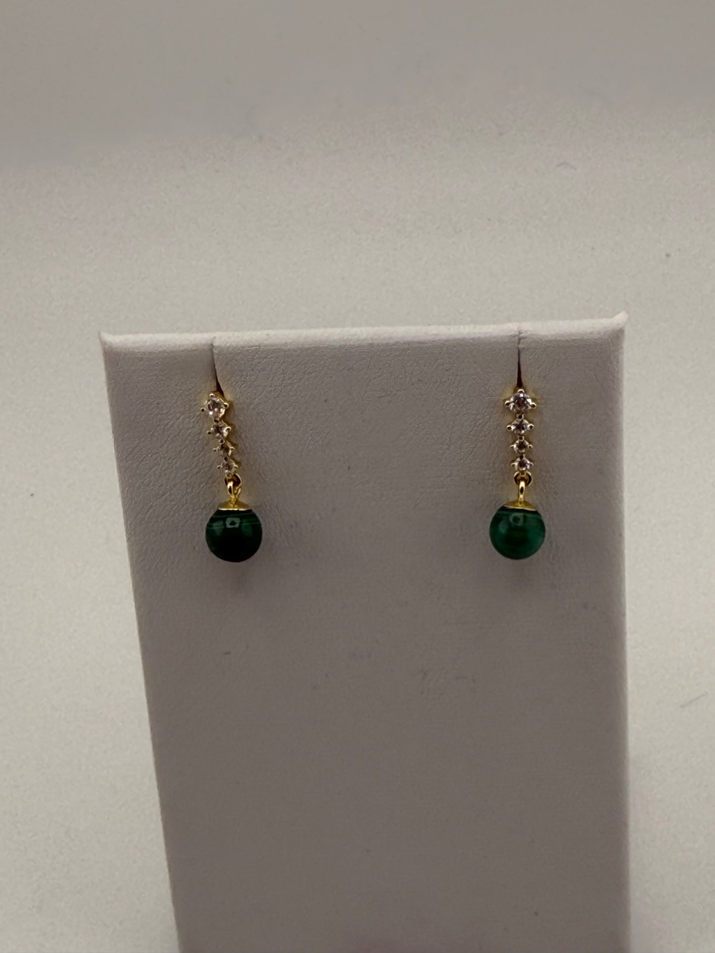 Delicate Malachite and Cubic Zirconia Earrings