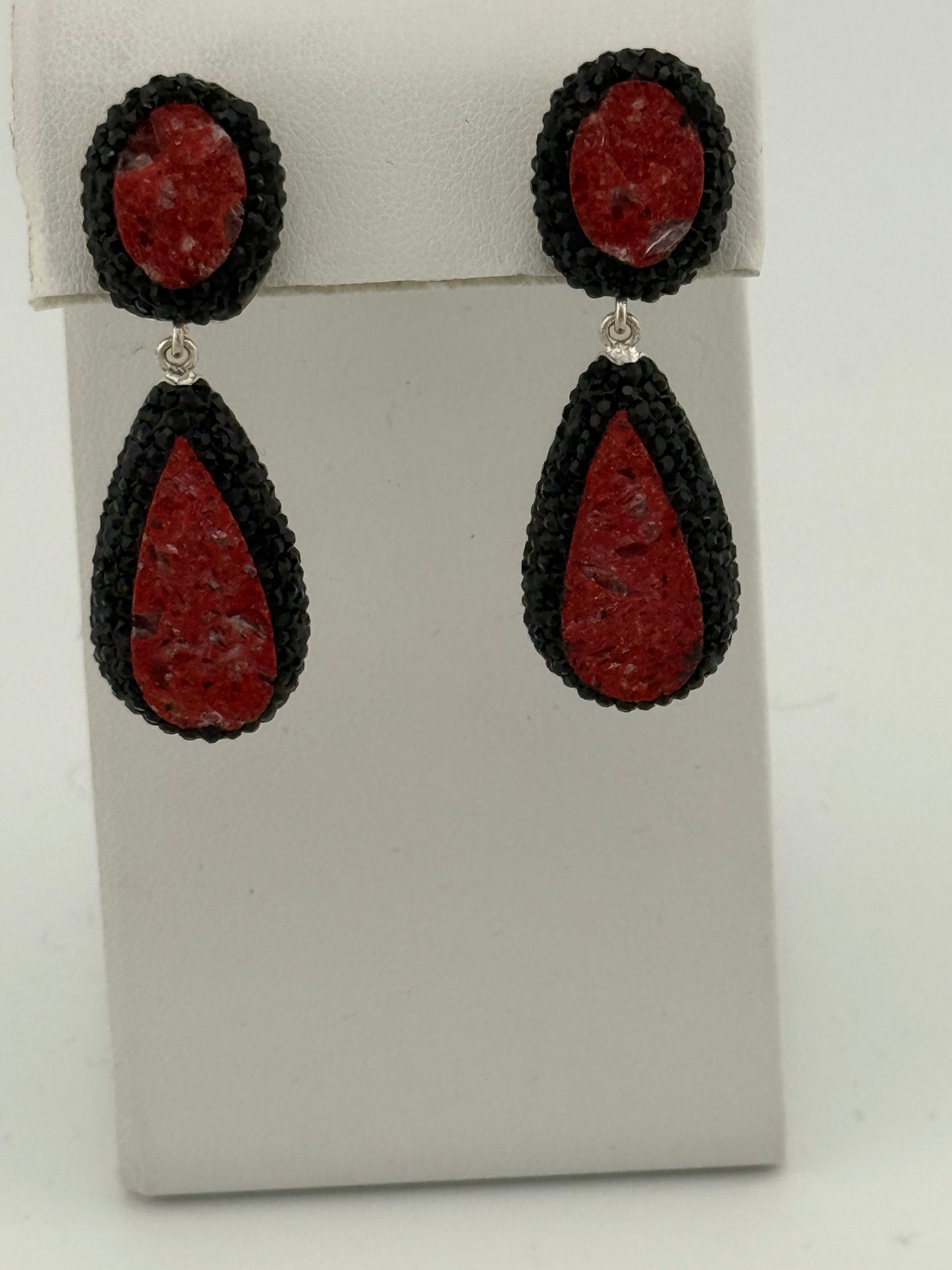 Red Jasper and Black Marcasite Earrings