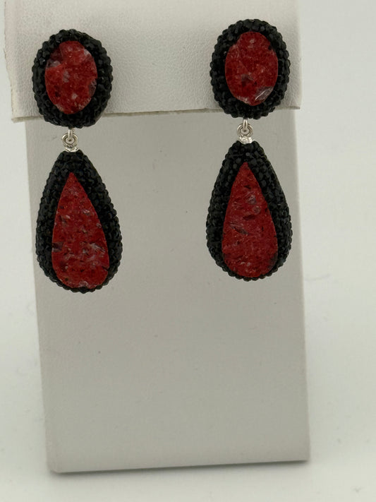 Red Jasper and Black Marcasite Earrings