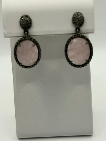 Rose Quartz and Diamond Earrings