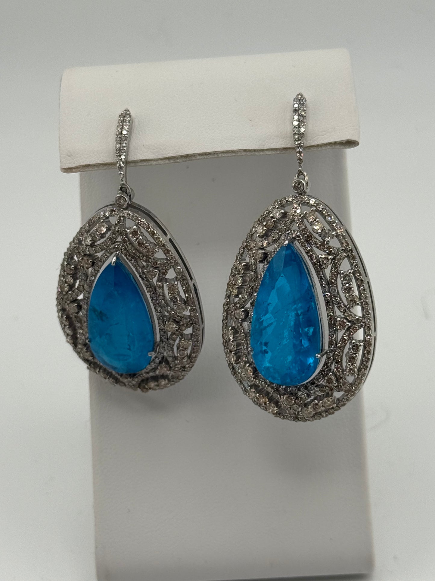 Blue Topaz & Diamond (5.9 cts) Earrings