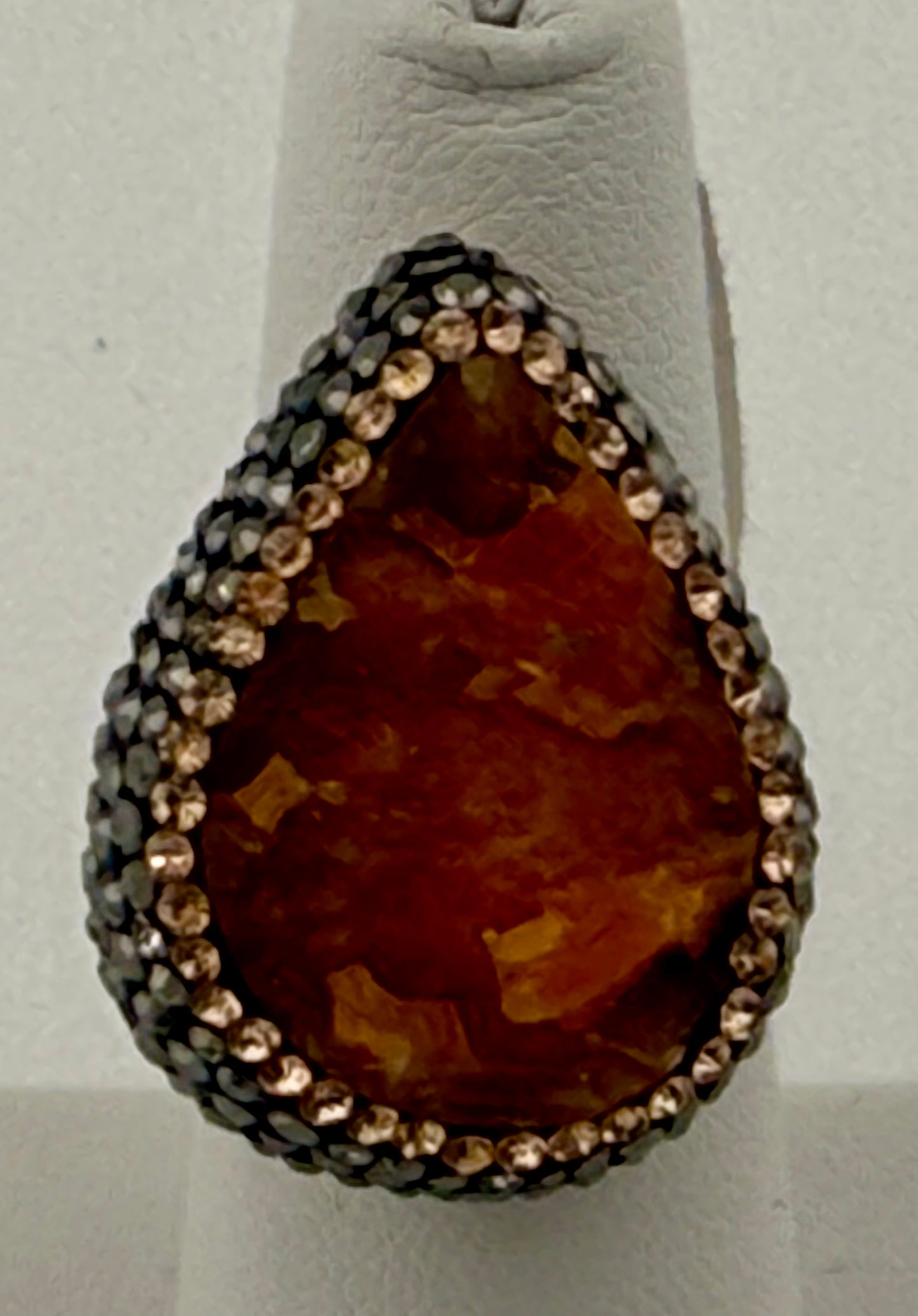 Orange Druzy Quartz and Marcasite ring
