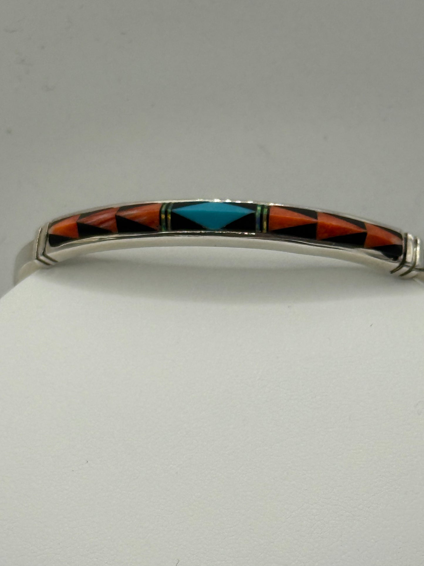 Red Coral Black Jet and Turquoise Inlaid Bangle