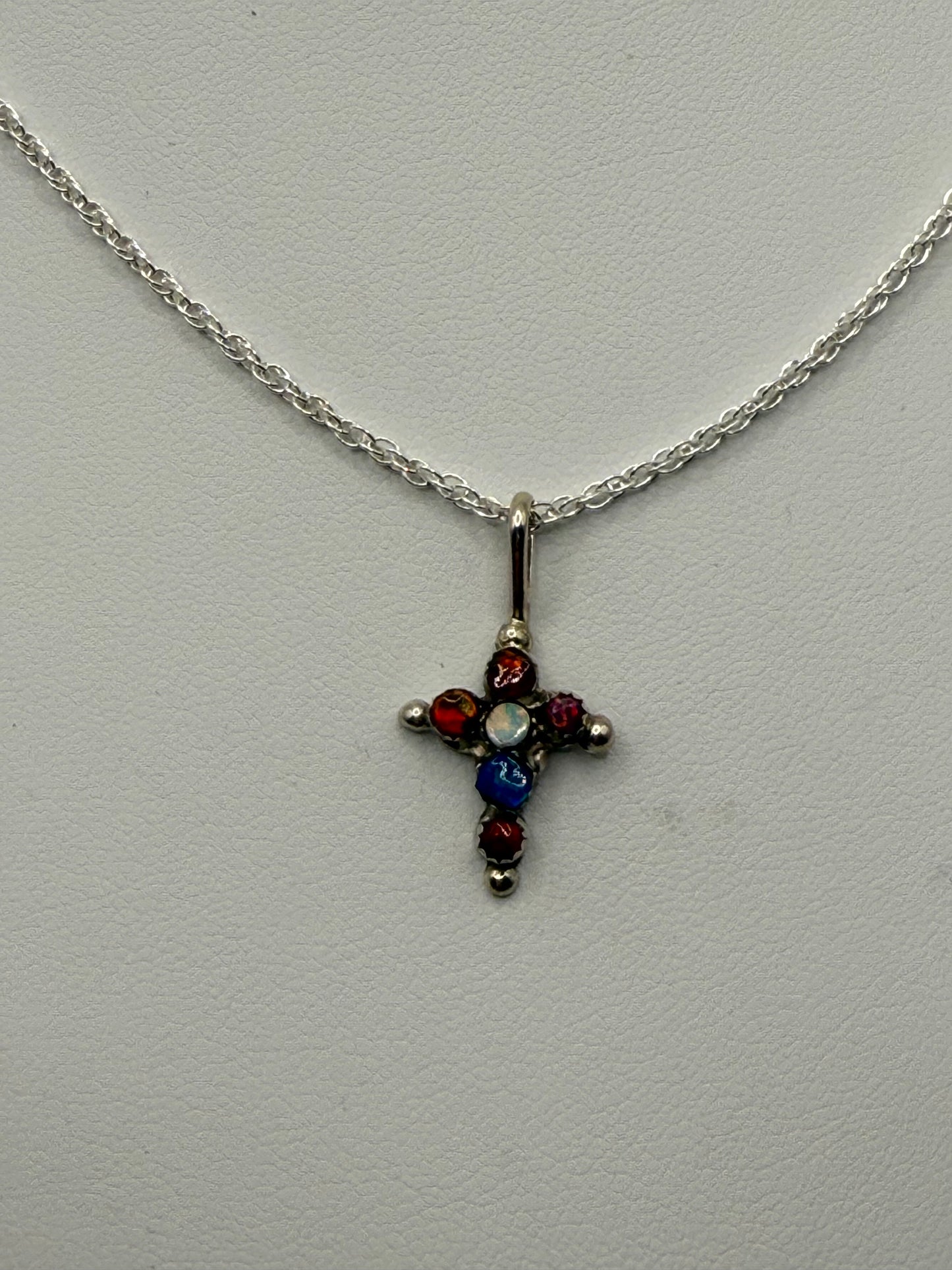 Multi-Color Opal Cross Necklace
