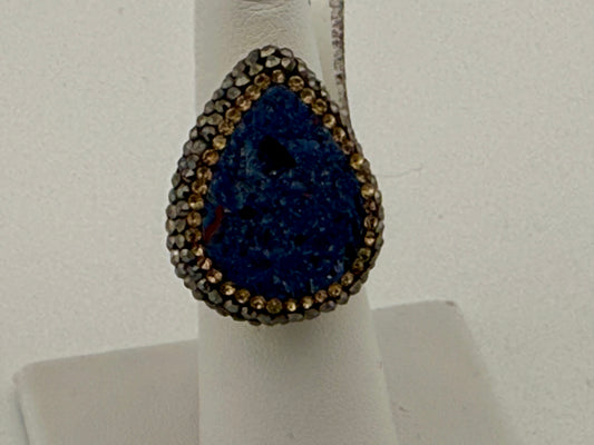 Blue Druzy Quartz Marcasite Ring