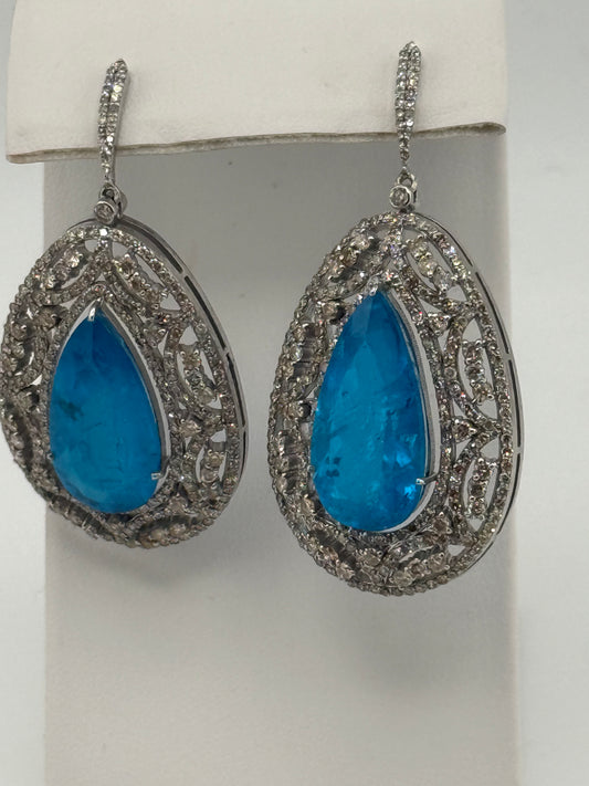 Blue Topaz & Diamond (5.9 cts) Earrings