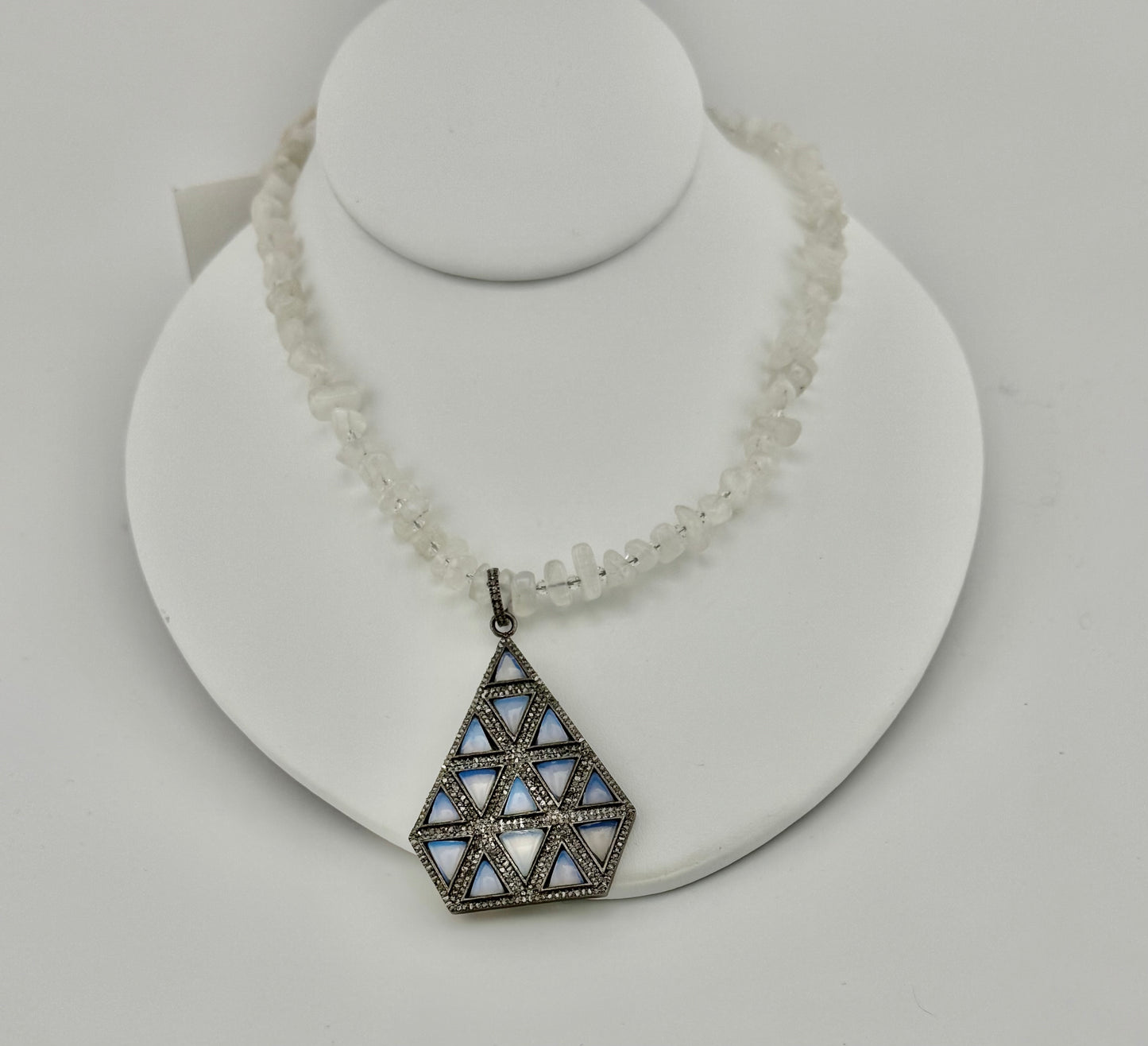 Moonstone & Diamond Geometric Necklace