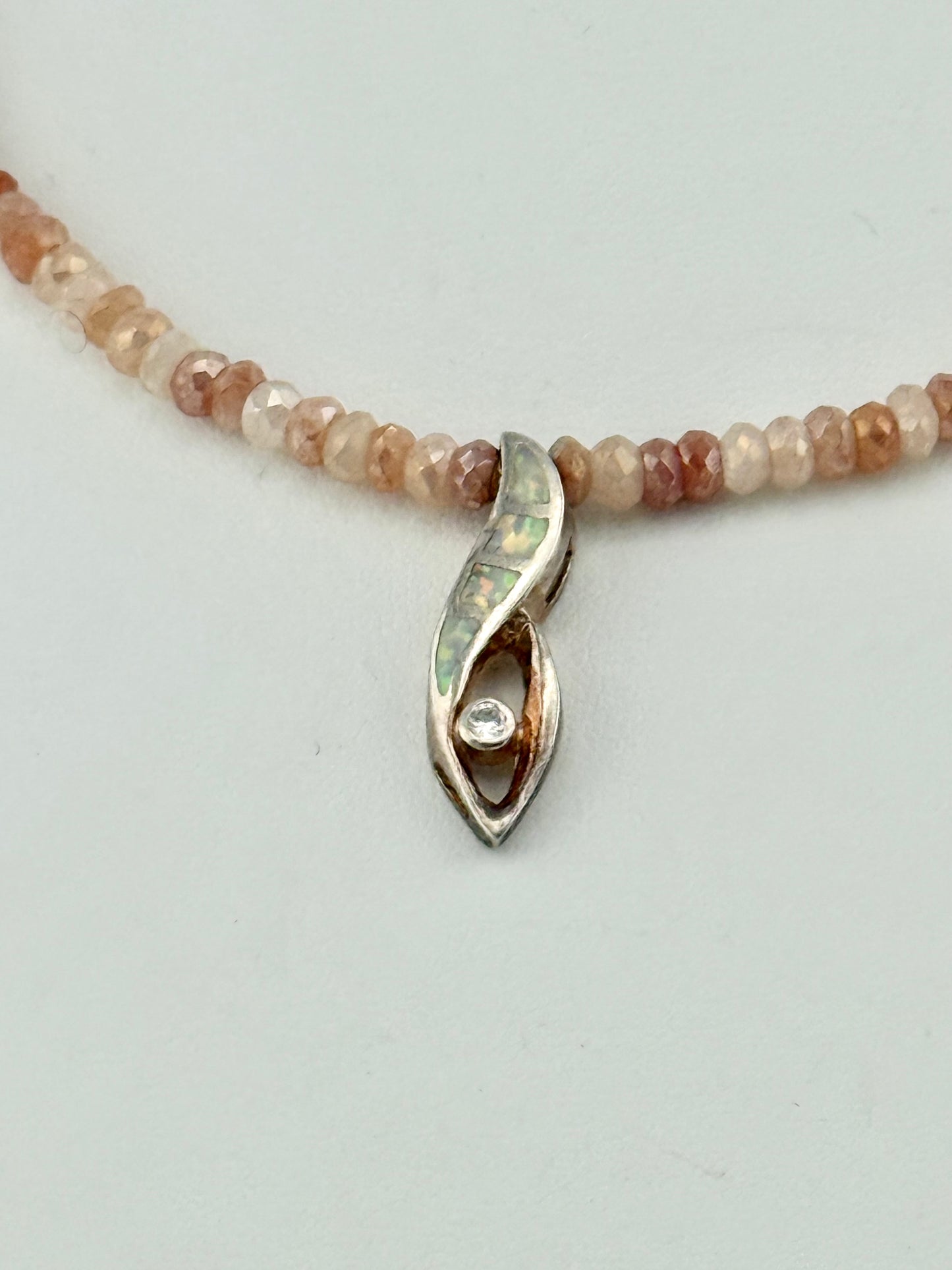 Moonstone Cubic Zirconia Lab Opal Necklace