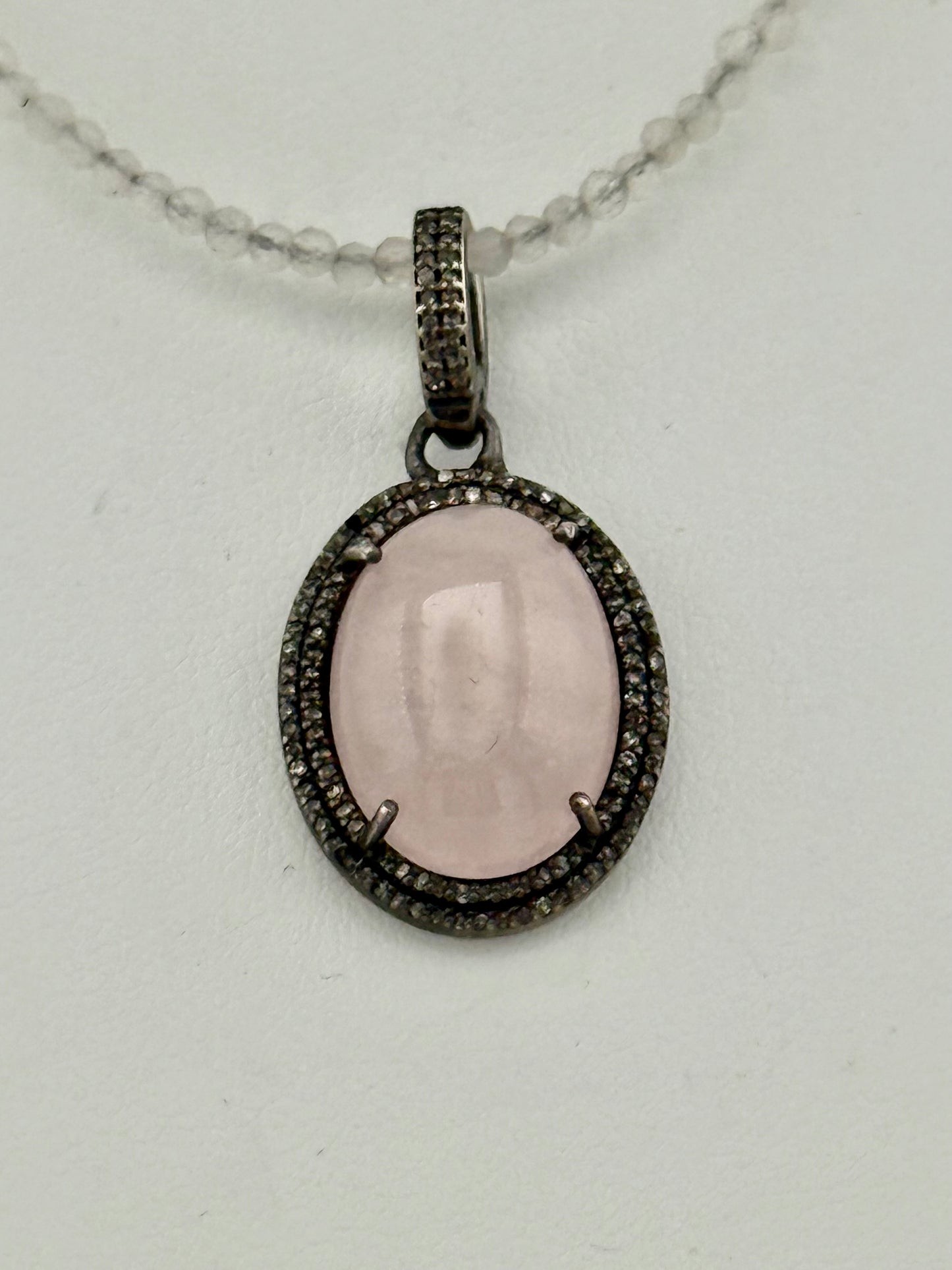 Small Rose Quartz & Diamond Necklace