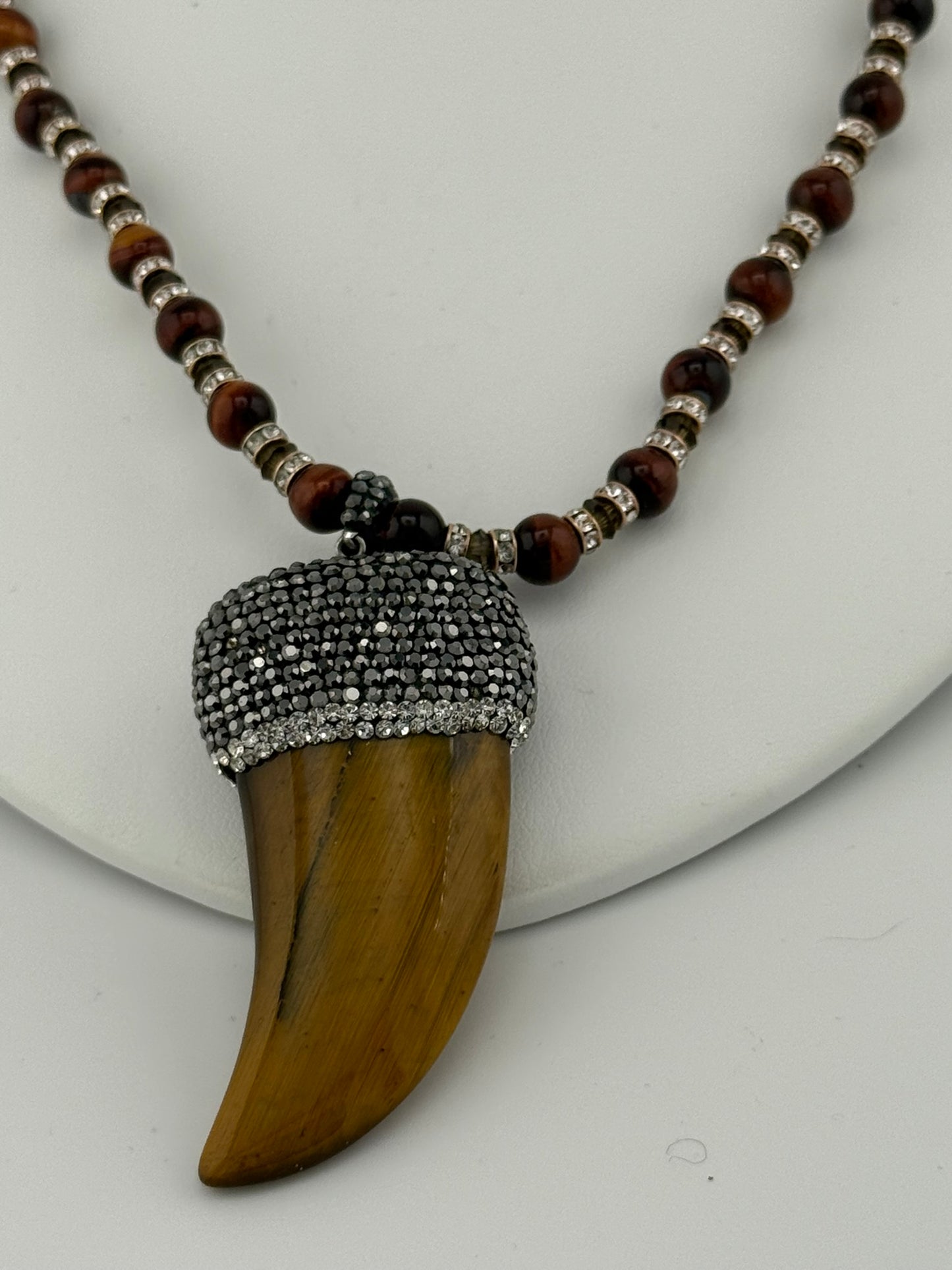 Tigers Eye, Swarovski Crystal, Quartz Necklace