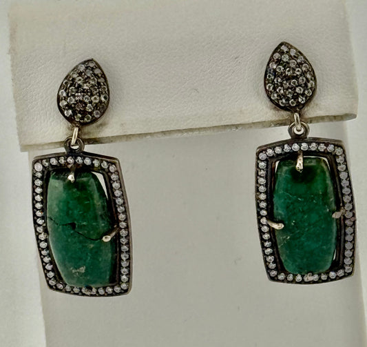 Green Turquoise and White Topaz Earrings