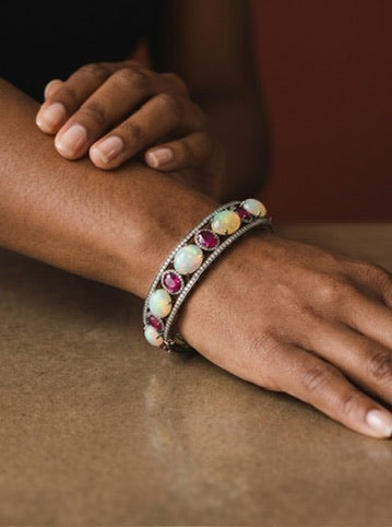 Opal Ruby Diamond Bangle Bracelet