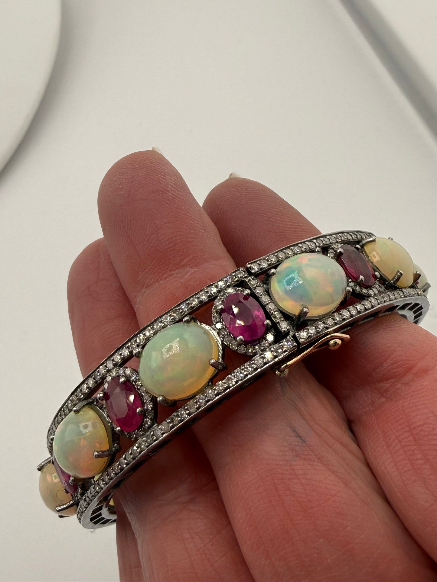 Opal Ruby Diamond Bangle Bracelet