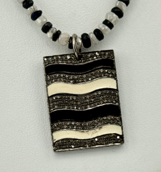 Diamond 2.55karats, White Sapphire & Black Opal Necklace