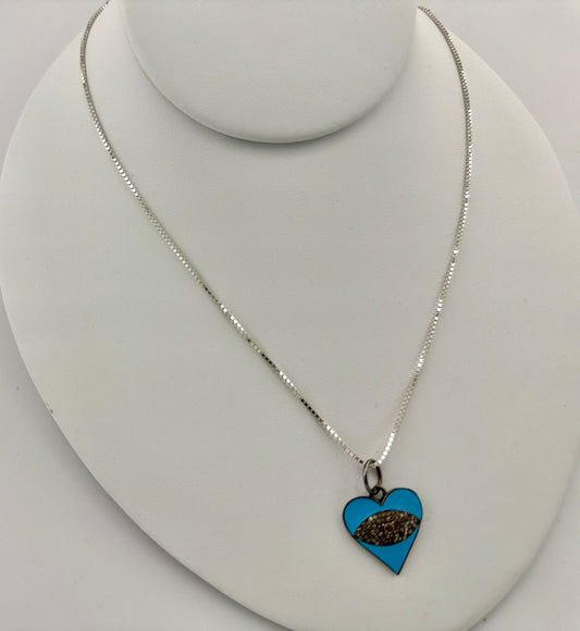 Blue Heart Diamond Necklace with Eye
