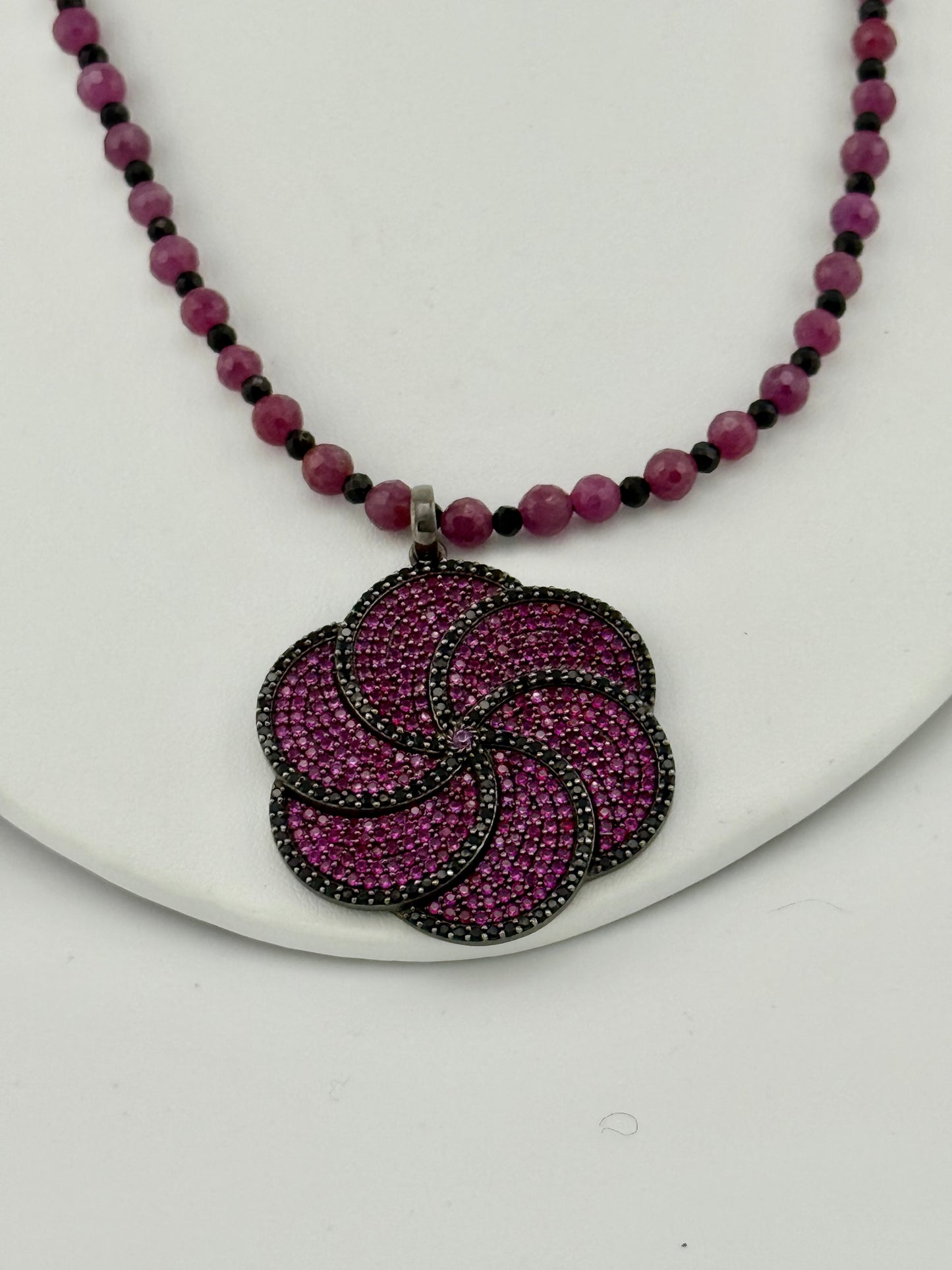 Ruby & Black Spinel Flower Necklace