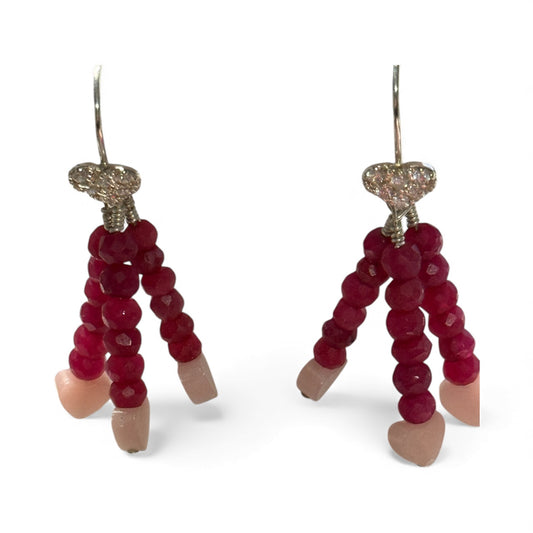 Ruby and Opal Heart Earring