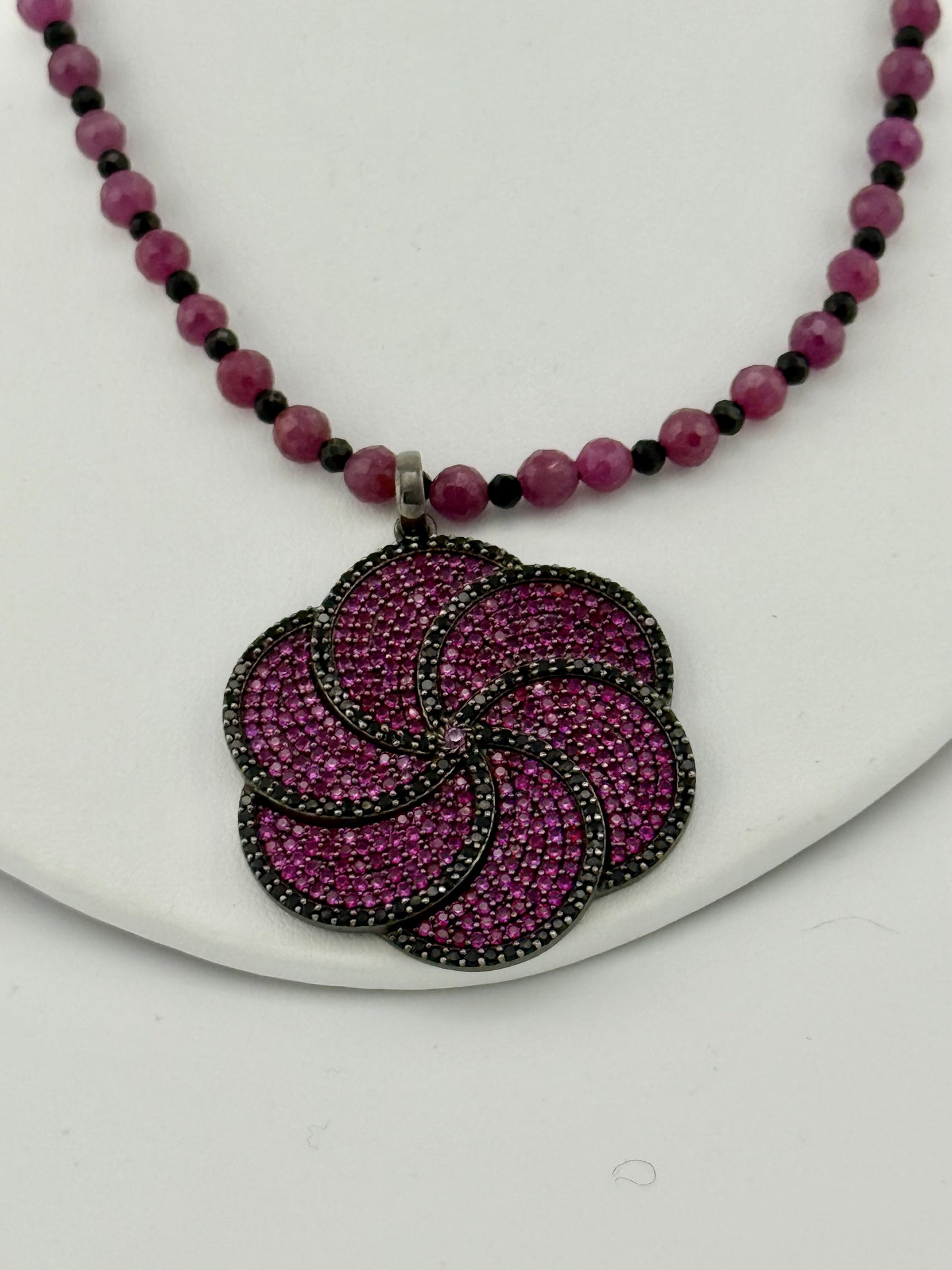 Ruby & Black Spinel Flower Necklace