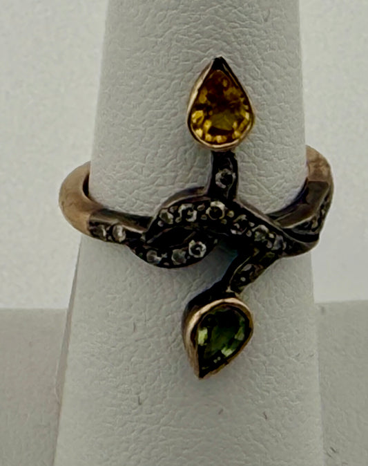 Citrine Peridot and Diamond 14KT Gold Ring