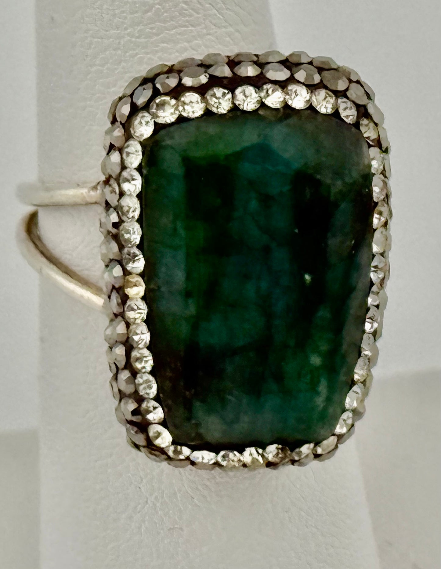 Emerald and Marcasite Adjustable Ring