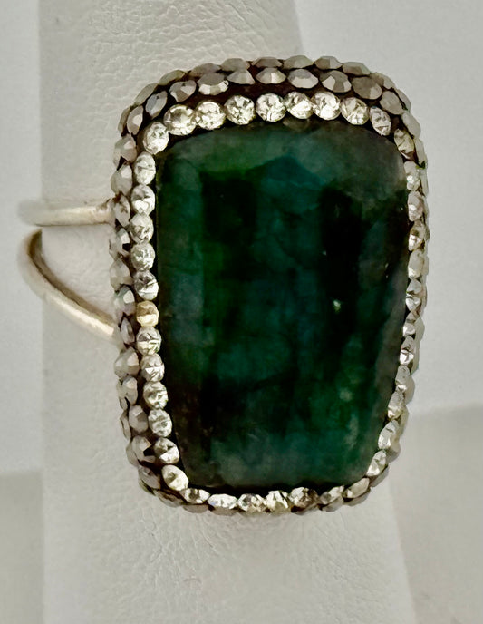 Emerald and Marcasite Adjustable Ring