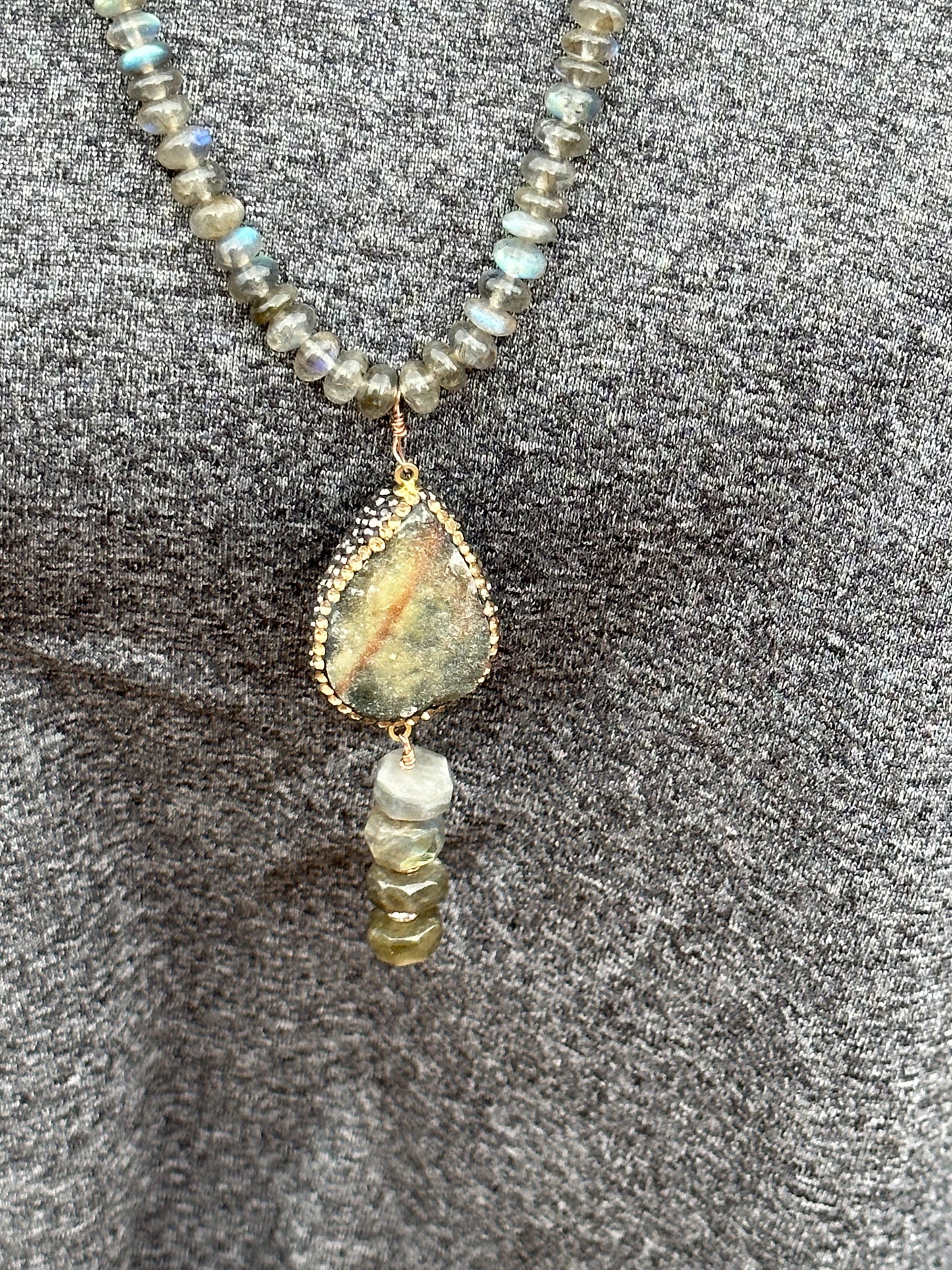 Druzy Quartz Labradorite and Swarovski Crystal Necklace