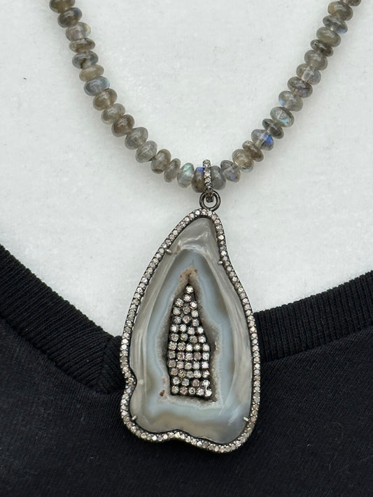 Agate Diamond and Labradorite Necklace