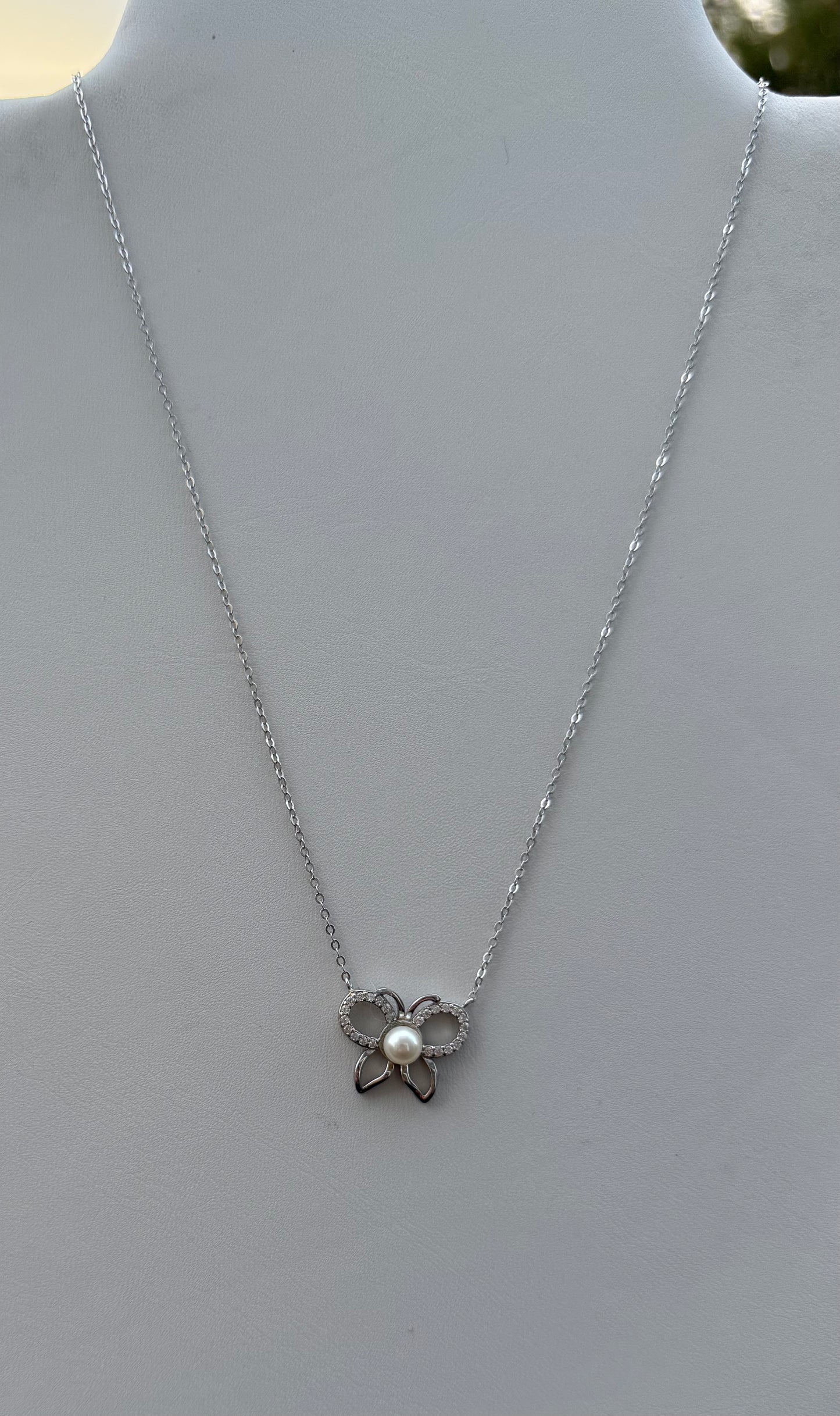 Sterling Silver Butterfly Pearl Necklace