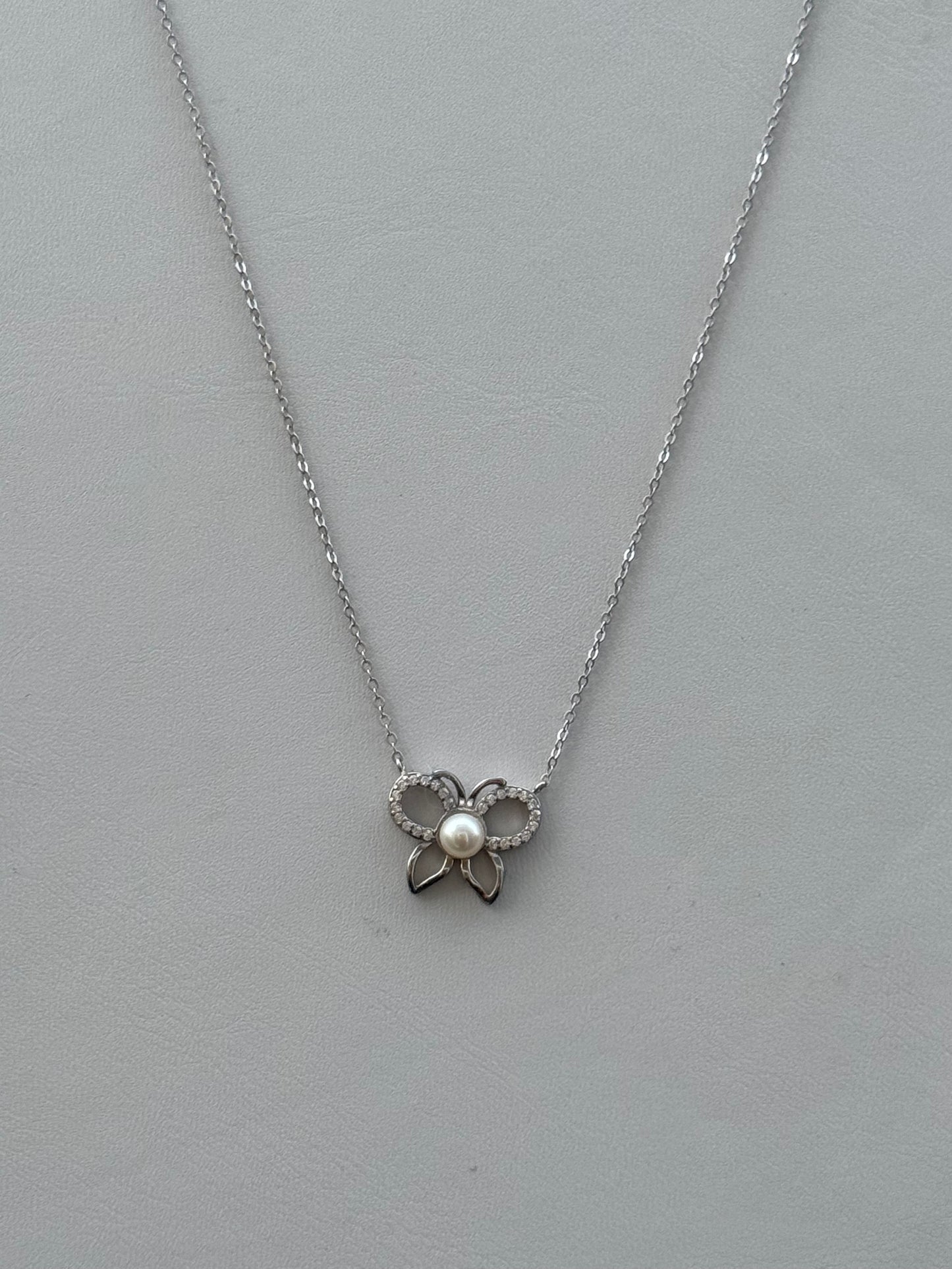 Sterling Silver Butterfly Pearl Necklace