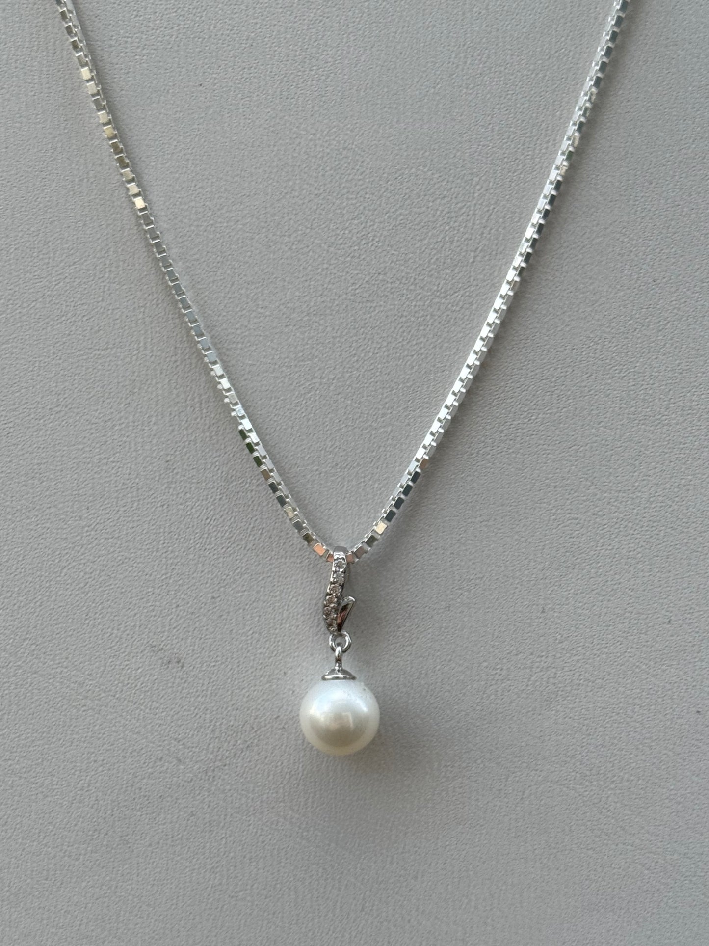 Cubic Zirconia Sterling Silver Pearl Necklace