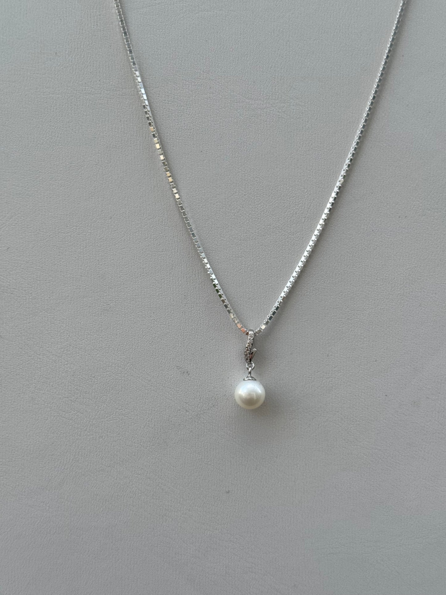 Cubic Zirconia Sterling Silver Pearl Necklace