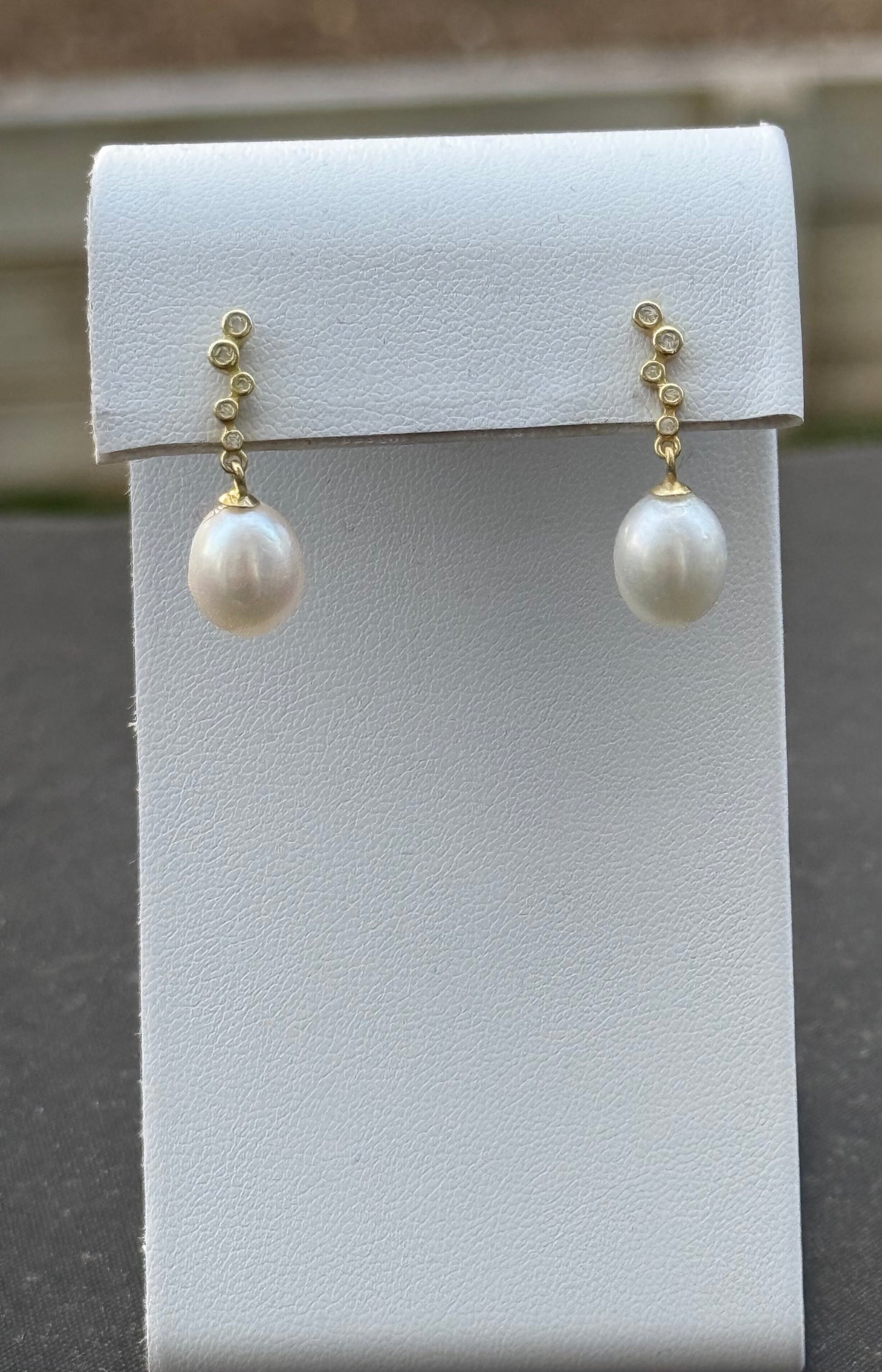 Cubic Ziroconia and Rice Pearl Earrings