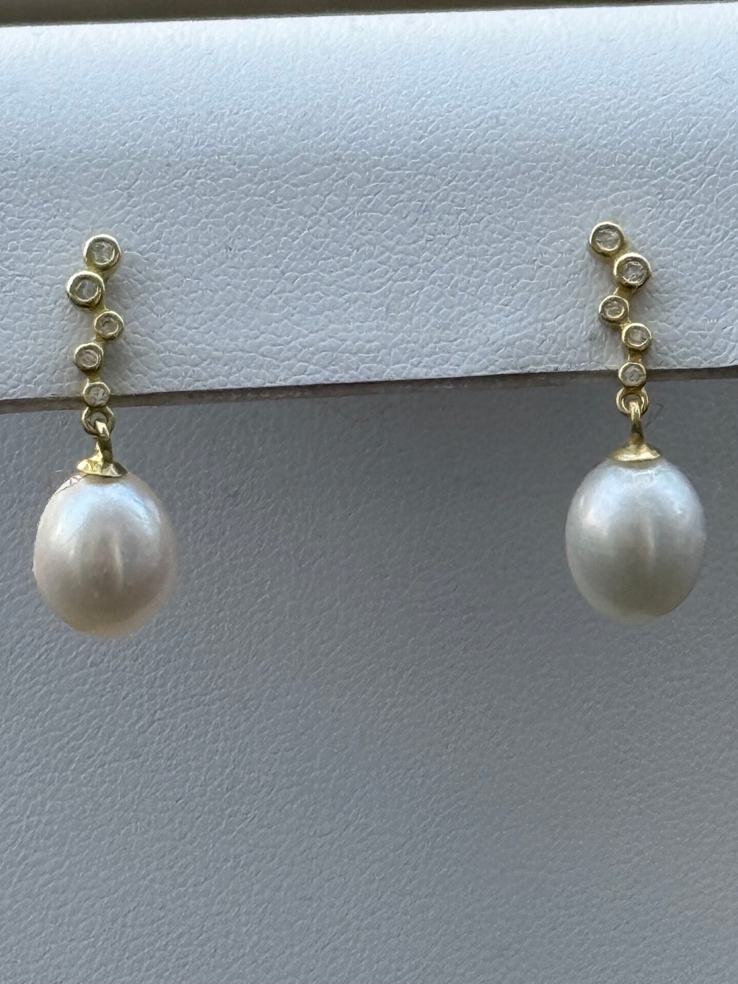 Cubic Ziroconia and Rice Pearl Earrings