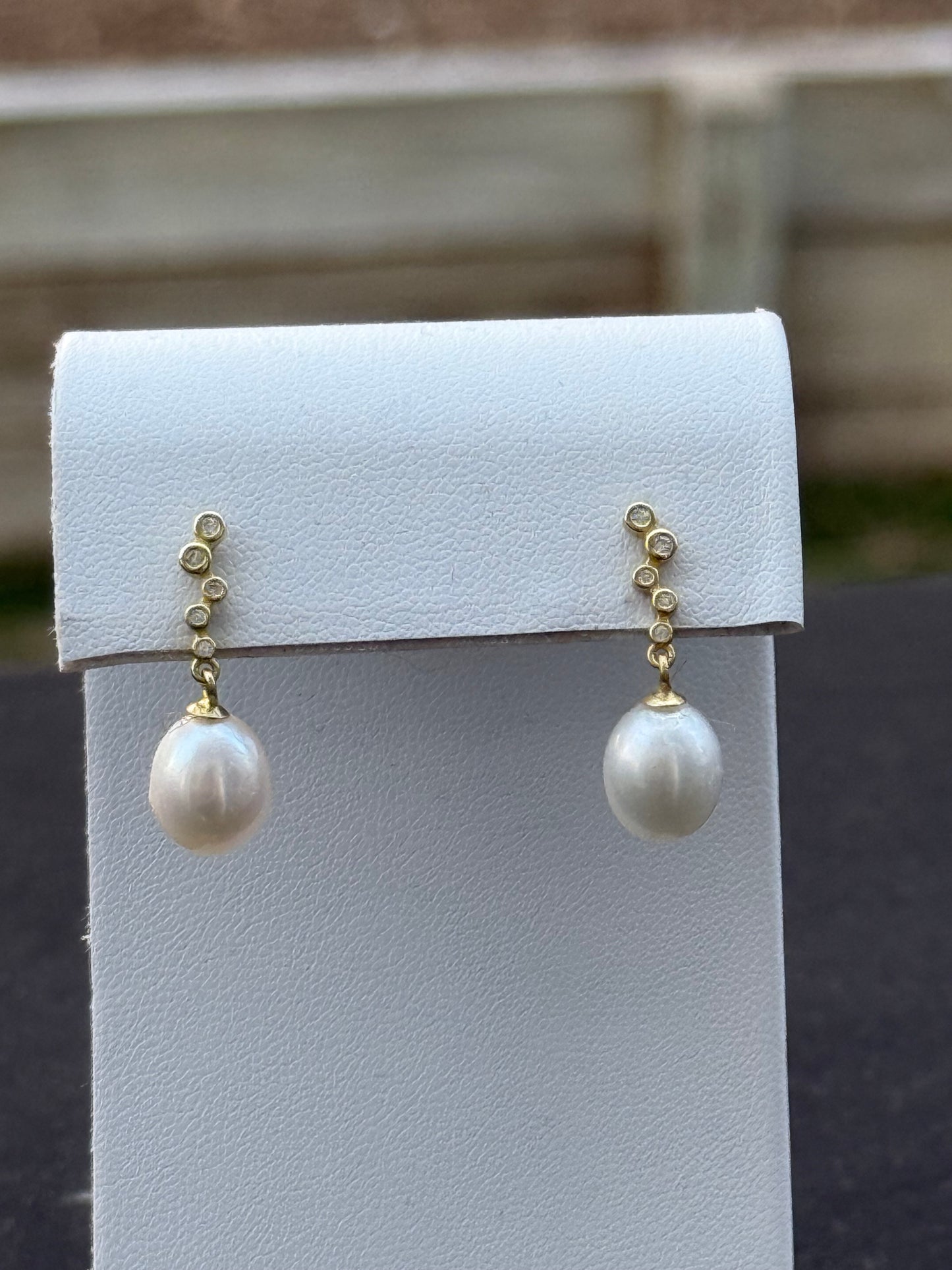 Cubic Ziroconia and Rice Pearl Earrings