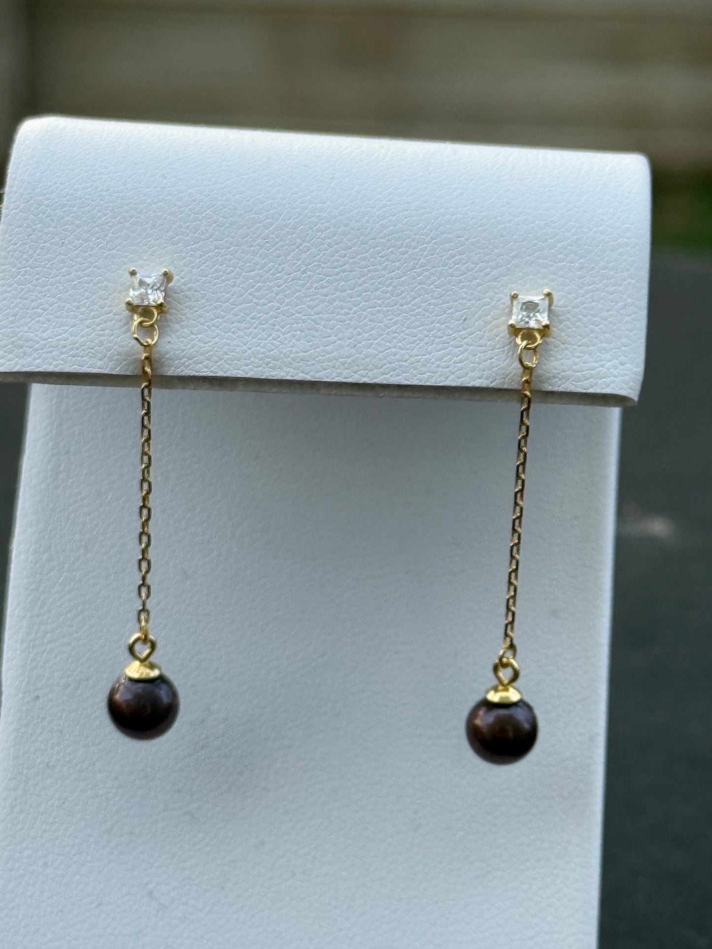 Brown Pearl and Cubic Zirconia Earrings