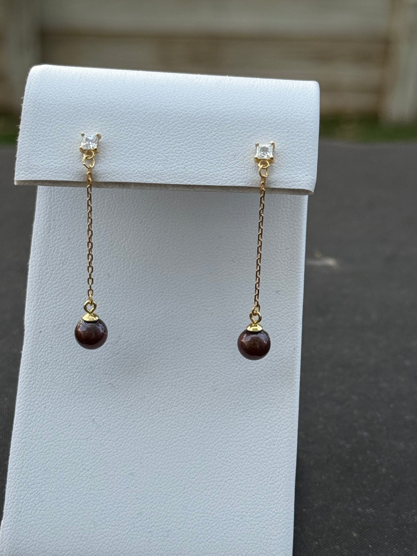 Brown Pearl and Cubic Zirconia Earrings