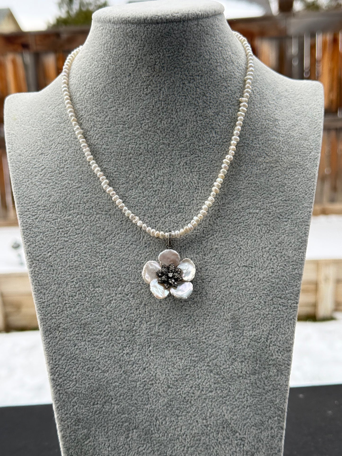 Pearl & Diamond Flower Necklace