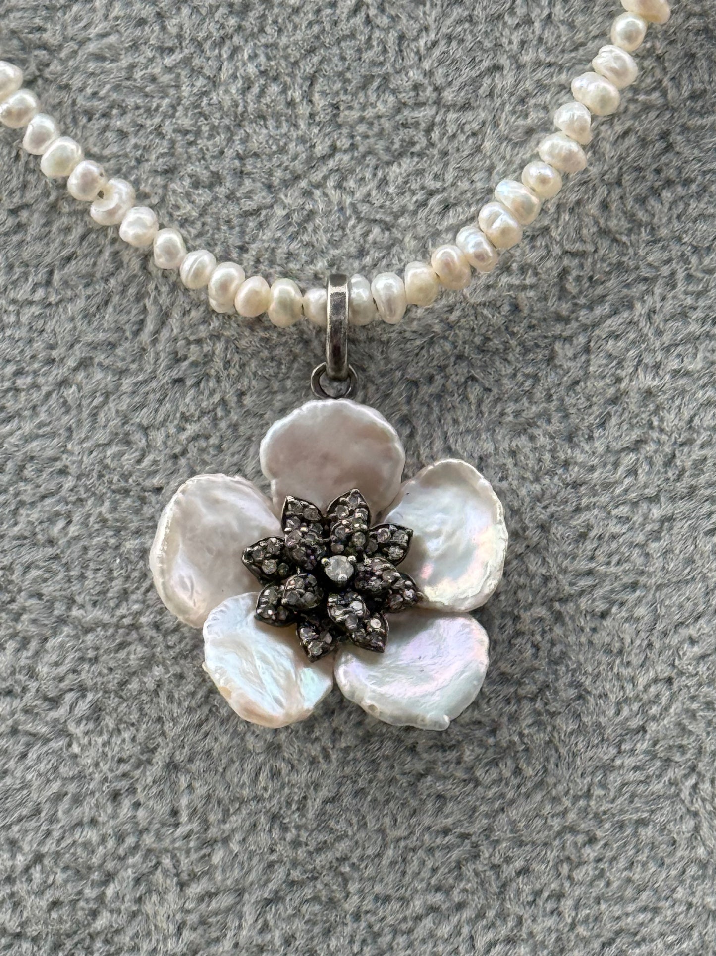 Pearl & Diamond Flower Necklace