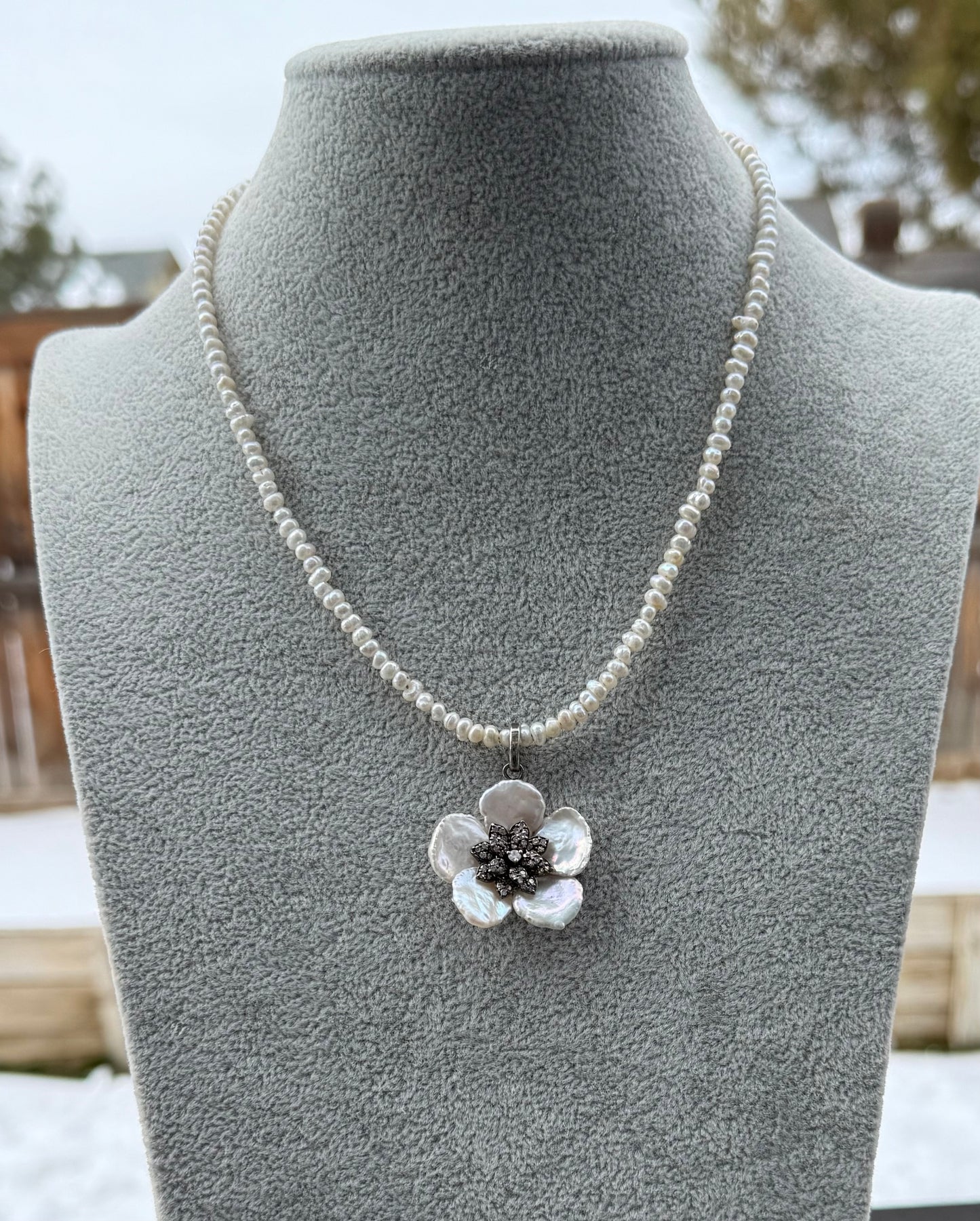 Pearl & Diamond Flower Necklace