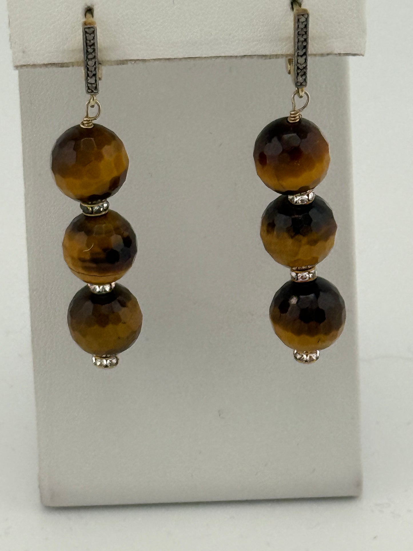 Tigers Eye Diamond and Crystal Earrings
