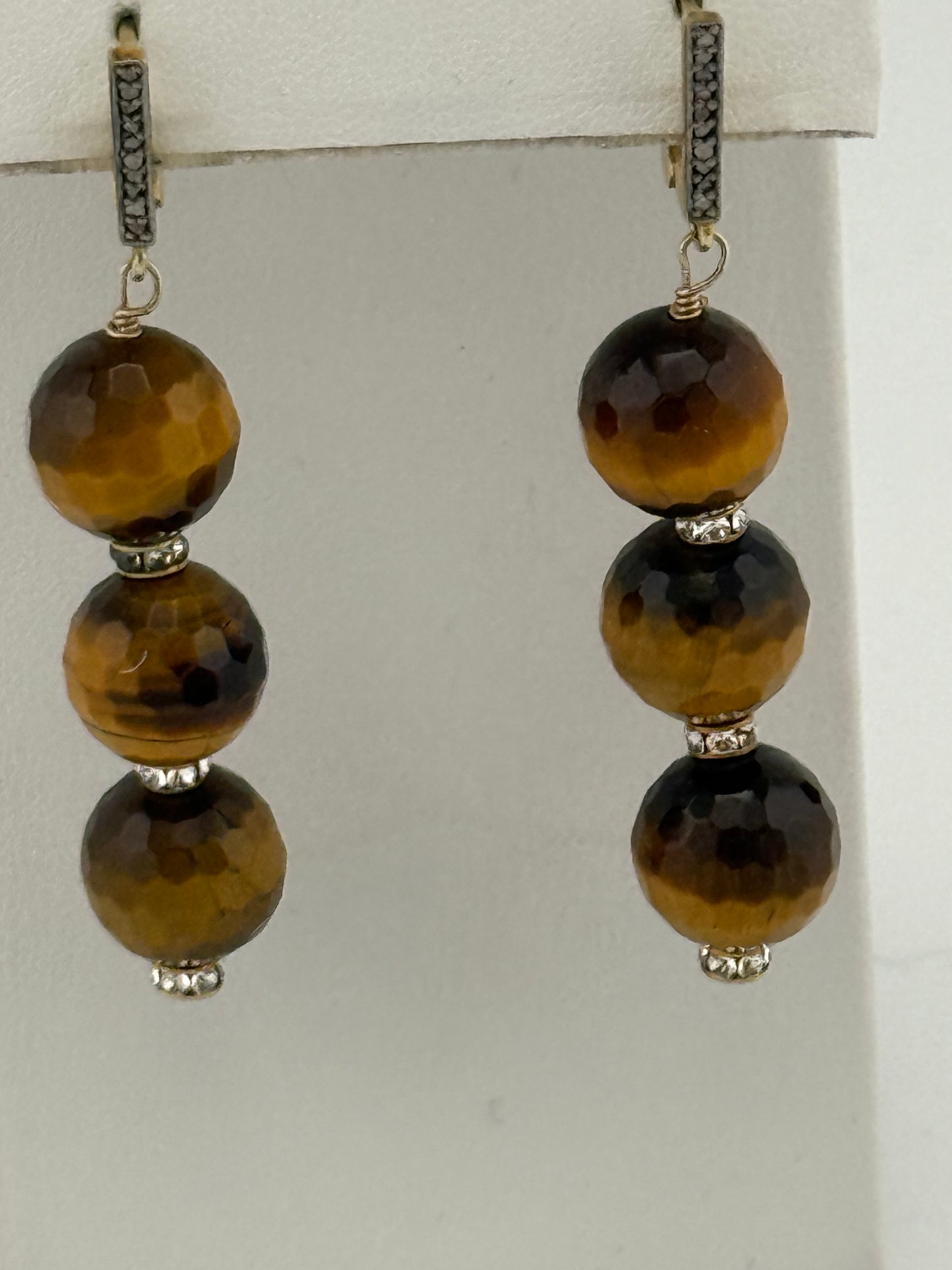 Tigers Eye Diamond and Crystal Earrings