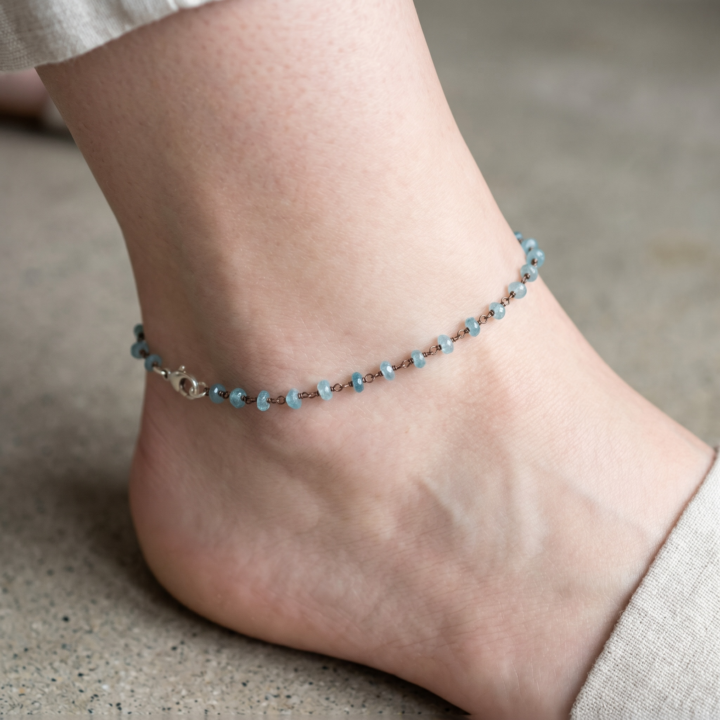 Aquamarine and Sterling Silver Chain Anklet