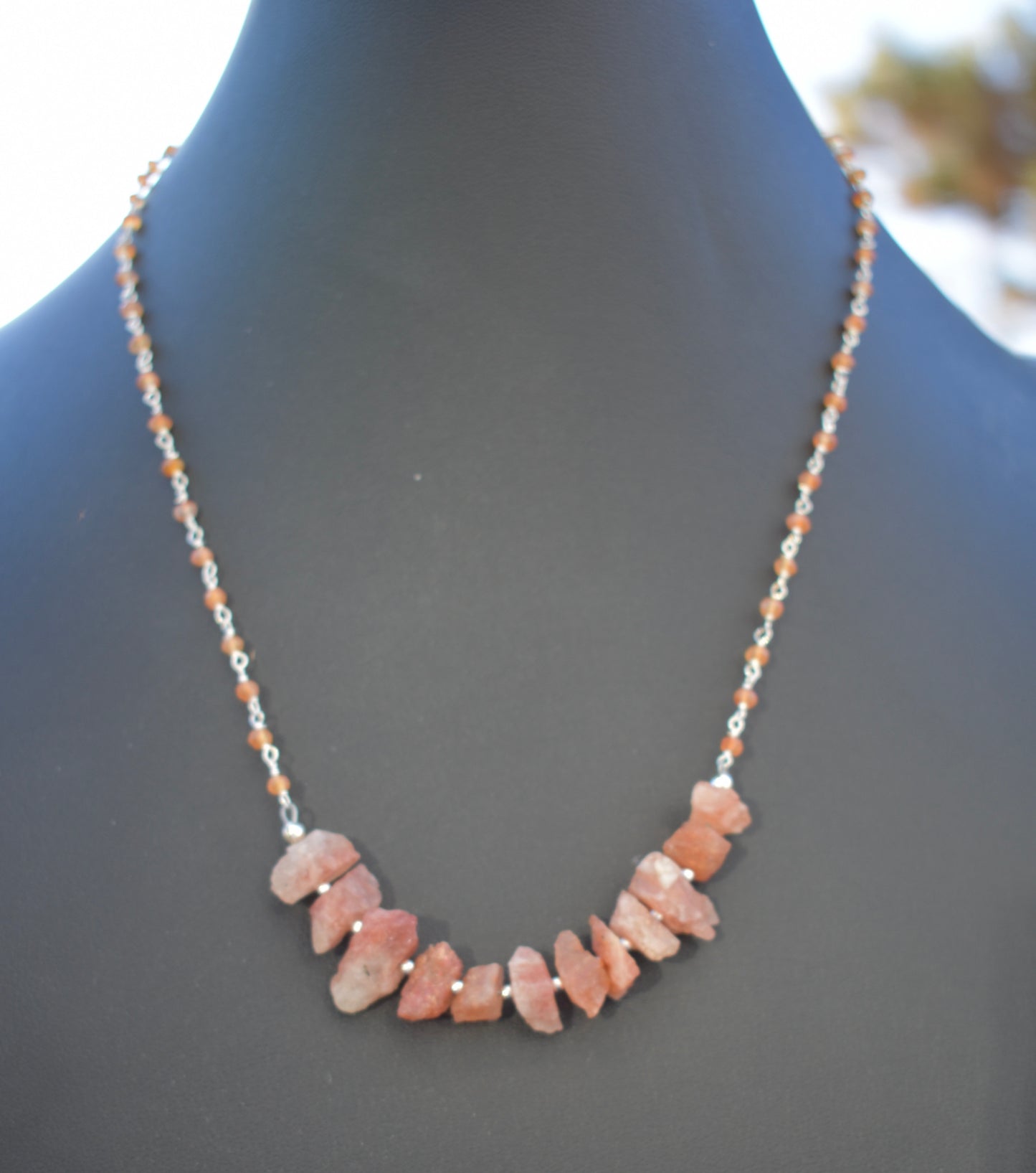Raw Sunstone Sterling Silver and Peach Moonstone necklace