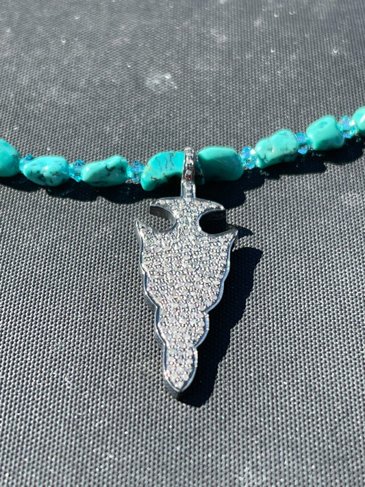 Turquoise Diamond and Swarovski Crystal Arrowhead Necklace