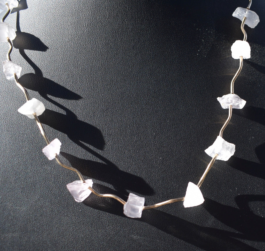 Rose Quartz and Gold Vermeil S Shaped tube necklace