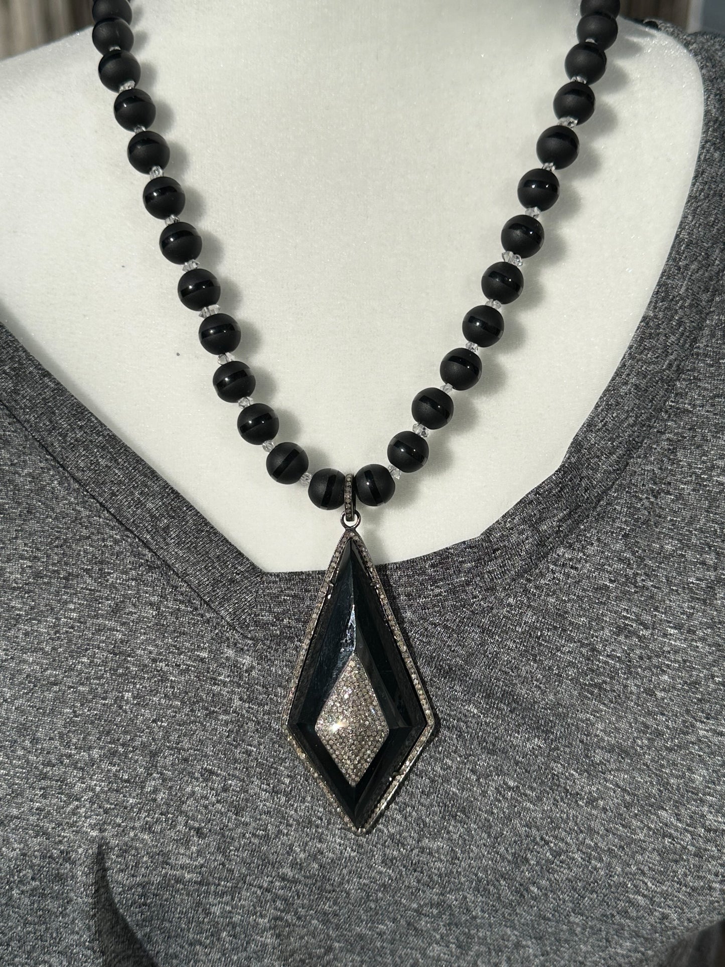 Black Onyx and Genuine Diamond Necklace