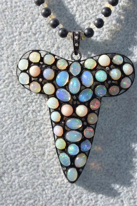Opal Shark Tooth Shaped Pendant Necklace