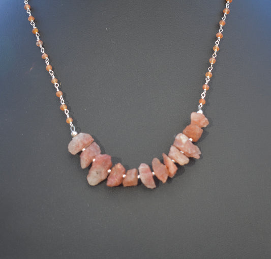 Raw Sunstone Sterling Silver and Peach Moonstone necklace