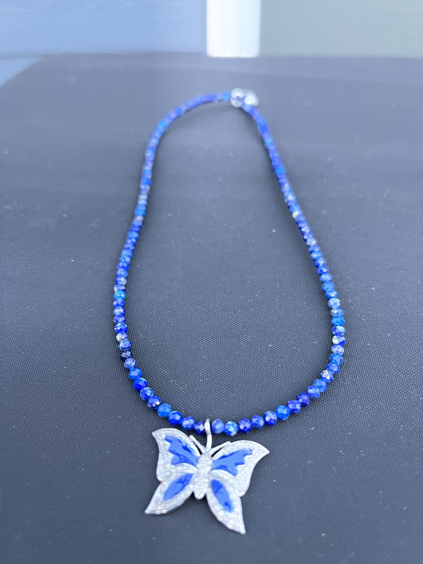Lapis, Diamond and Enamel Butterfly Necklace
